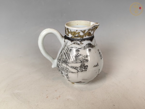 古玩陶瓷清雍乾墨彩雁門關風景山水紋花澆真品鑒賞圖