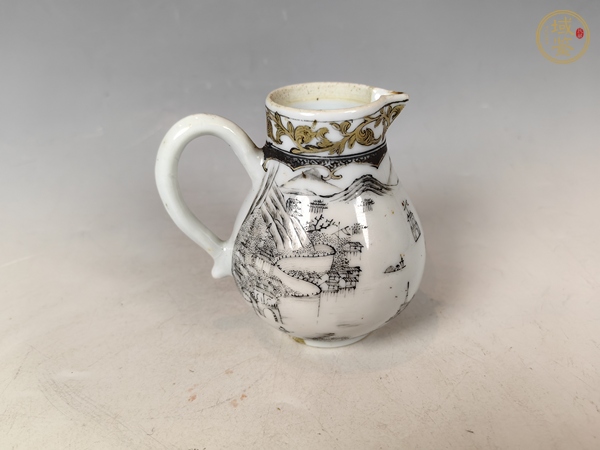 古玩陶瓷清雍乾墨彩雁門關風景山水紋花澆真品鑒賞圖