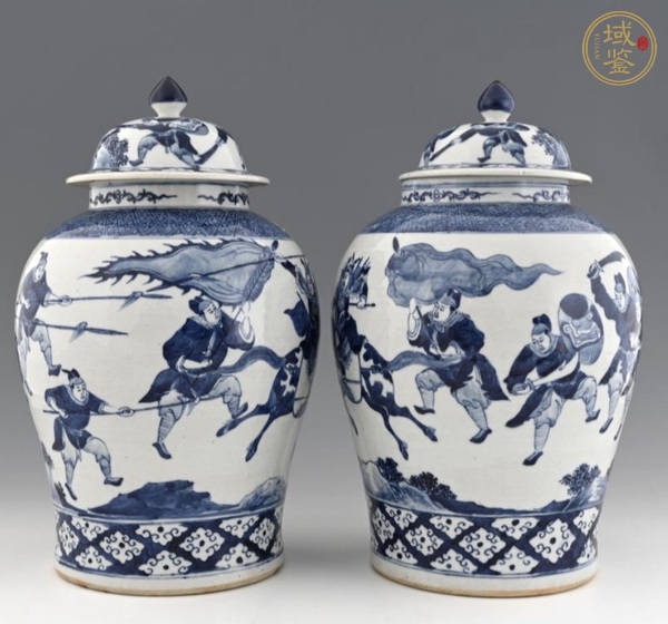 古玩青花刀馬人物紋將軍罐一對(duì)真品鑒賞圖