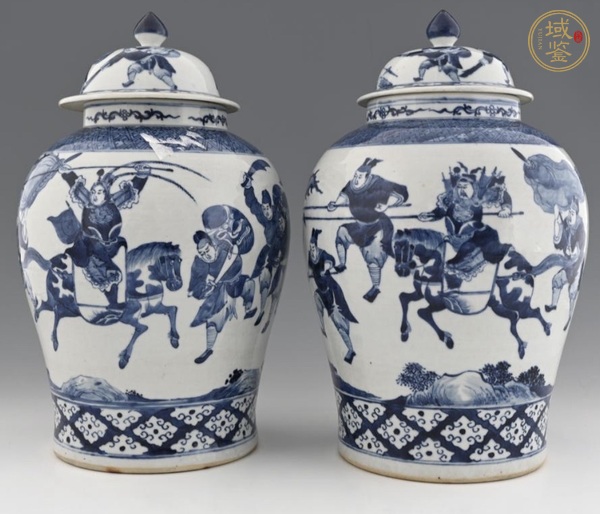 古玩陶瓷青花刀馬人物紋將軍罐一對真品鑒賞圖
