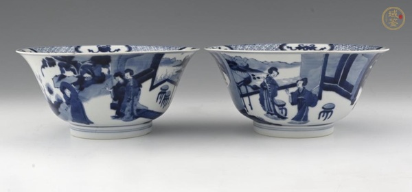 古玩青花人物紋碗一對真品鑒賞圖