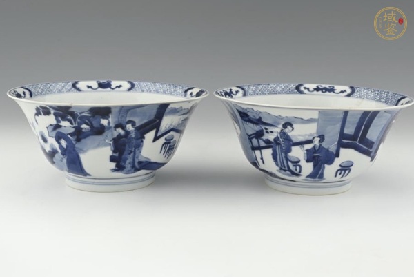古玩陶瓷青花人物紋碗一對真品鑒賞圖