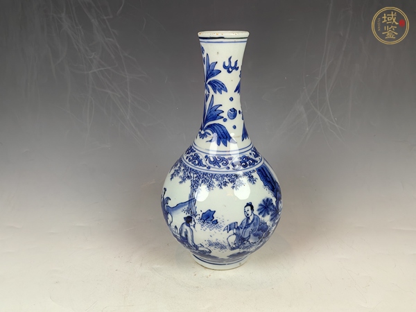 古玩陶瓷明崇禎竹林七賢人物紋青花賞瓶真品鑒賞圖