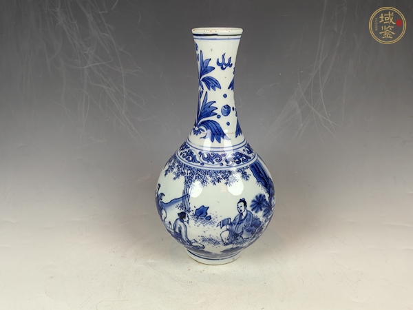 古玩陶瓷明崇禎竹林七賢人物紋青花賞瓶真品鑒賞圖