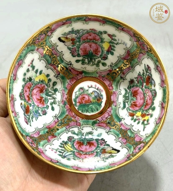古玩陶瓷廣彩開窗花卉碗真品鑒賞圖