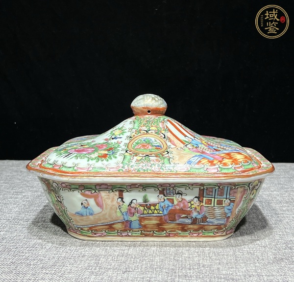 古玩廣彩細路花鳥人物方蓋盒真品鑒賞圖