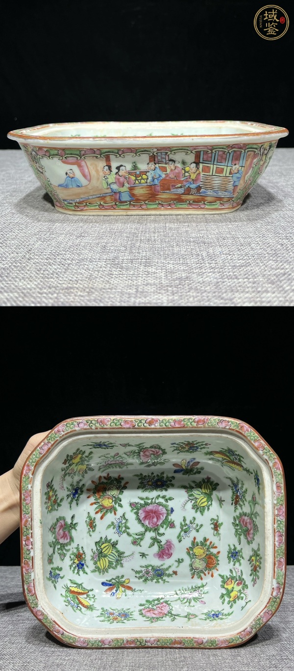 古玩陶瓷廣彩細路花鳥人物方蓋盒真品鑒賞圖