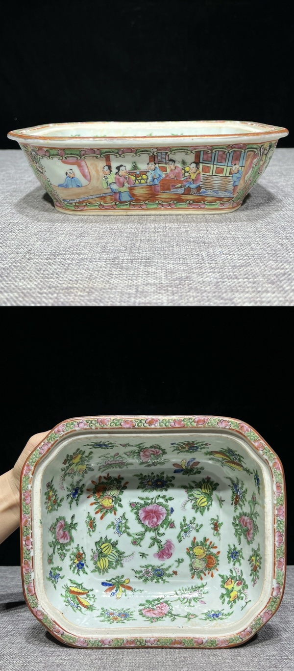古玩陶瓷廣彩細(xì)路花鳥人物方蓋盒拍賣，當(dāng)前價(jià)格3900元