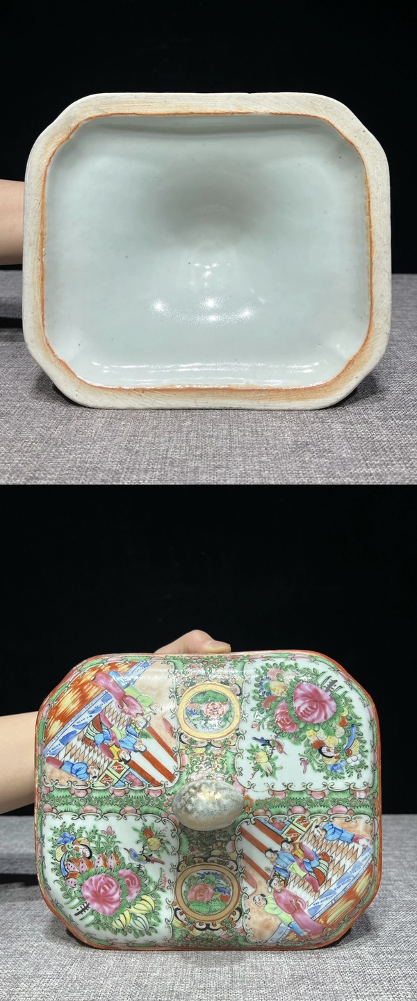 古玩陶瓷廣彩細(xì)路花鳥人物方蓋盒拍賣，當(dāng)前價(jià)格3900元
