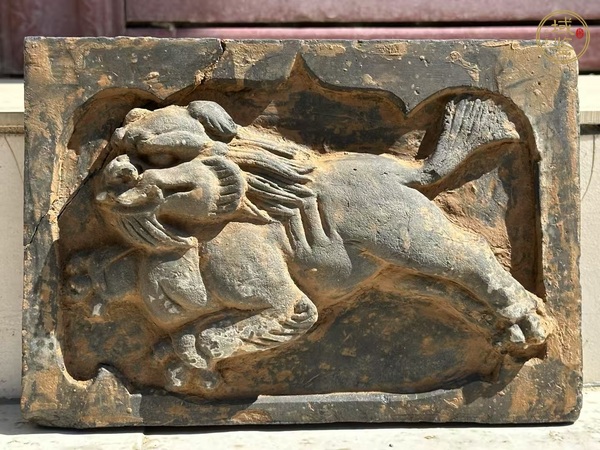 古玩陶瓷刀刻工跑獅圖磚雕真品鑒賞圖