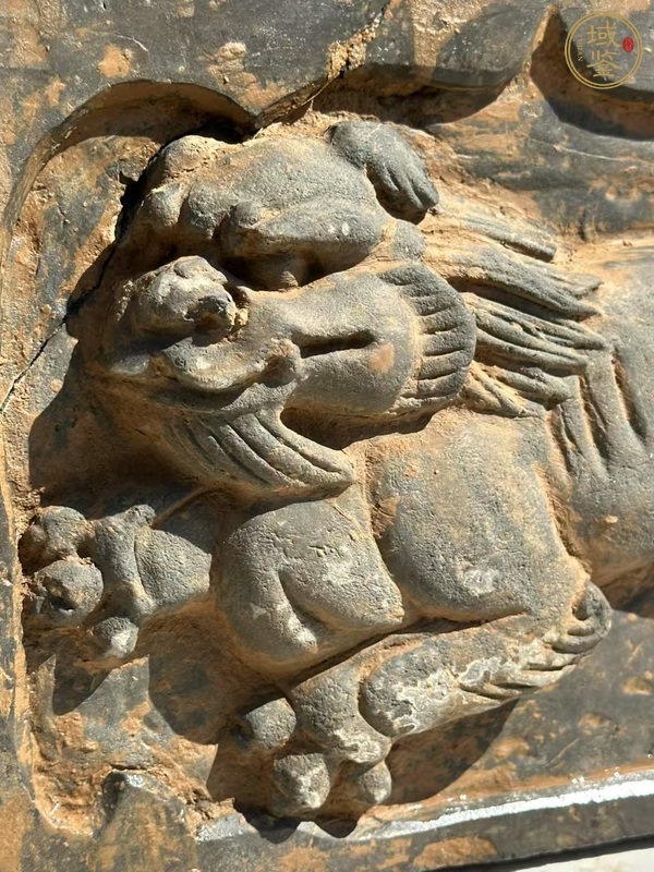 古玩陶瓷刀刻工跑獅圖磚雕真品鑒賞圖
