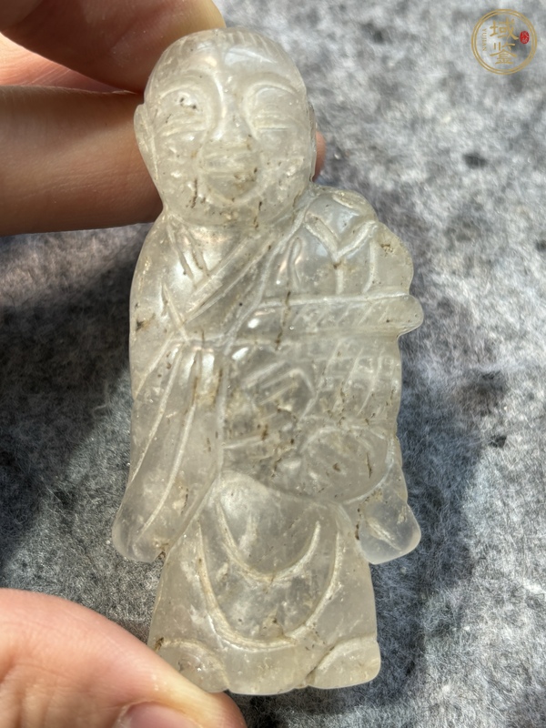 古玩水晶雕“祝壽童子”把件真品鑒賞圖