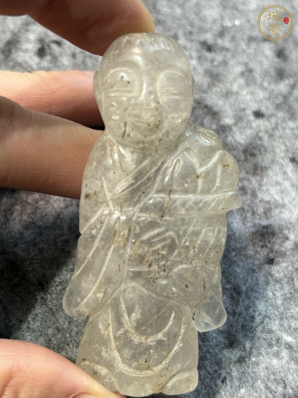 古玩玉器水晶雕“祝壽童子”把件真品鑒賞圖