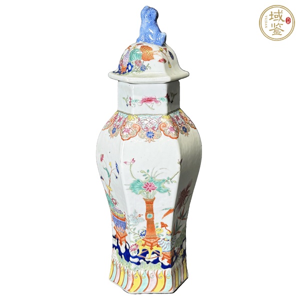 古玩粉彩花卉紋六方蓋瓶真品鑒賞圖