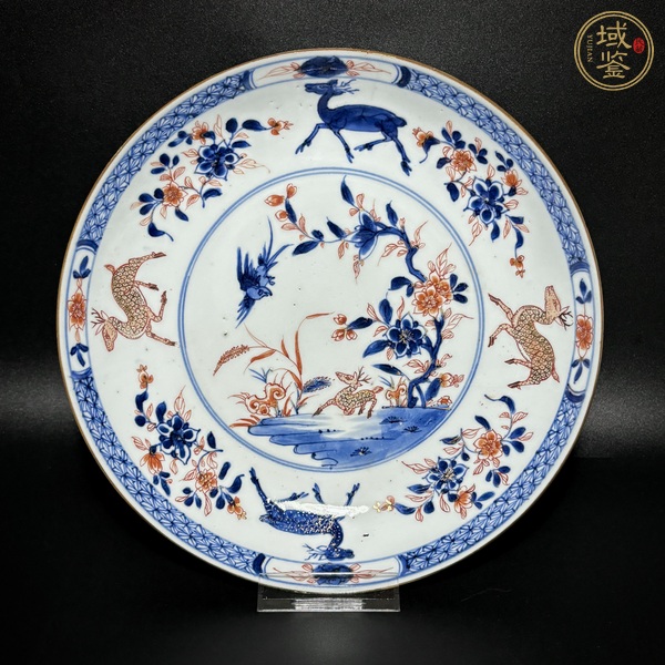 古玩陶瓷青花礬紅喜祿圖盤真品鑒賞圖