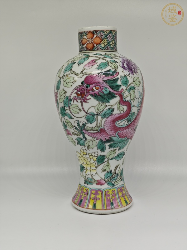 古玩陶瓷粉彩龍穿花紋雞腿瓶真品鑒賞圖