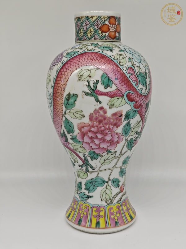 古玩陶瓷粉彩龍穿花紋雞腿瓶真品鑒賞圖