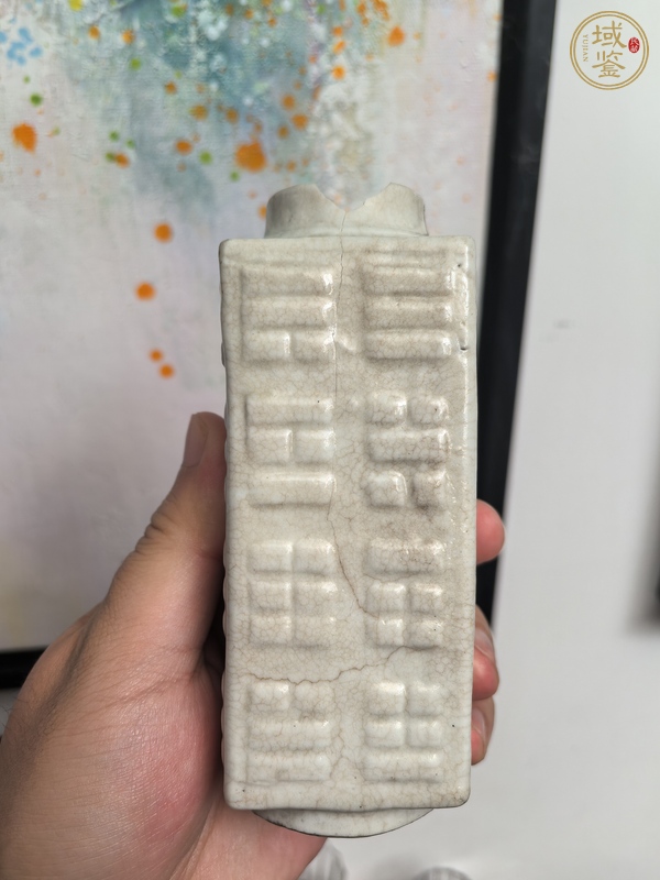 古玩晚清哥釉琮式瓶真品鑒賞圖