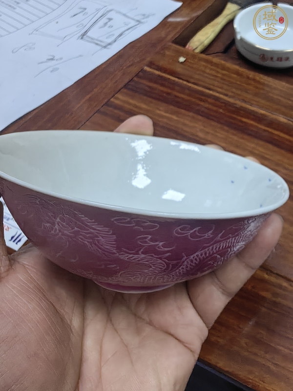 古玩陶瓷胭脂紅軋道杯真品鑒賞圖