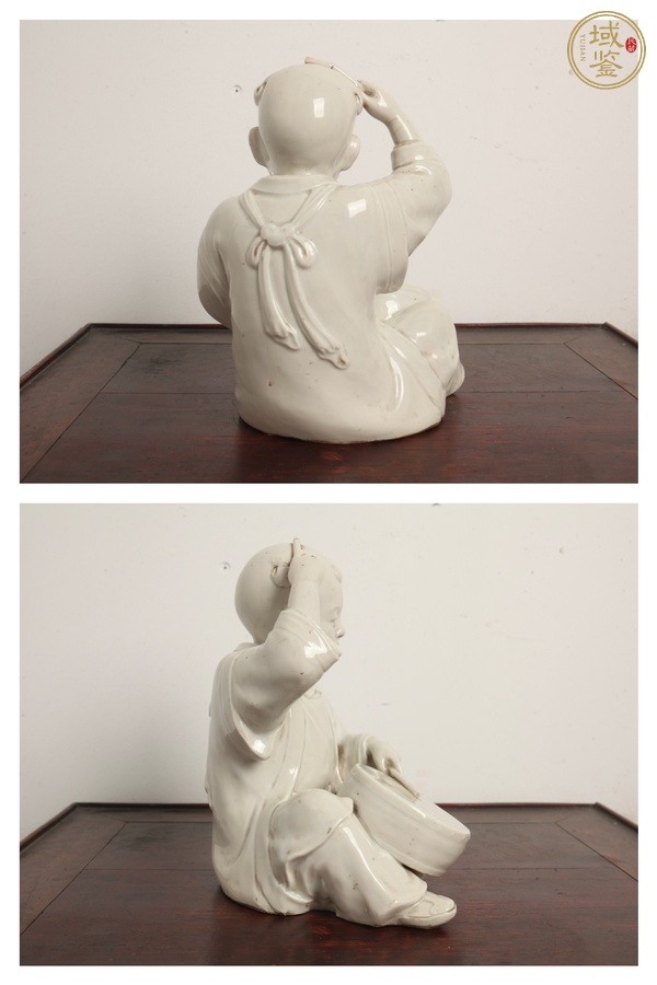 古玩陶瓷擊鼓童子塑像真品鑒賞圖