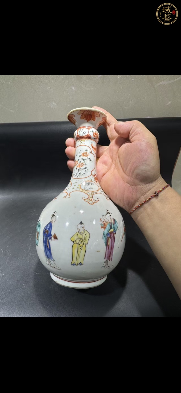 古玩陶瓷人物紋蒜頭瓶真品鑒賞圖