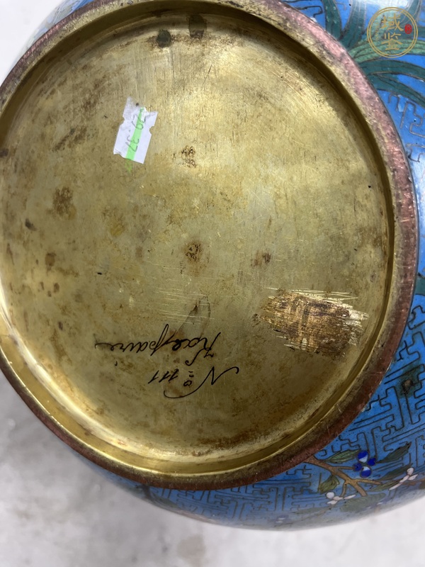 古玩陶瓷銅胎掐絲琺瑯花卉紋案缸真品鑒賞圖
