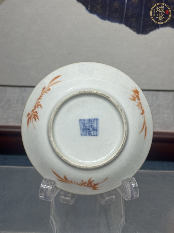 古玩陶瓷藍(lán)釉地軋道粉彩皮球花盤真品鑒賞圖