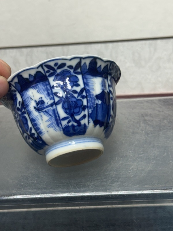 古玩陶瓷清中晚期精品青花大尺寸花口茶杯拍賣(mài)，當(dāng)前價(jià)格1360元