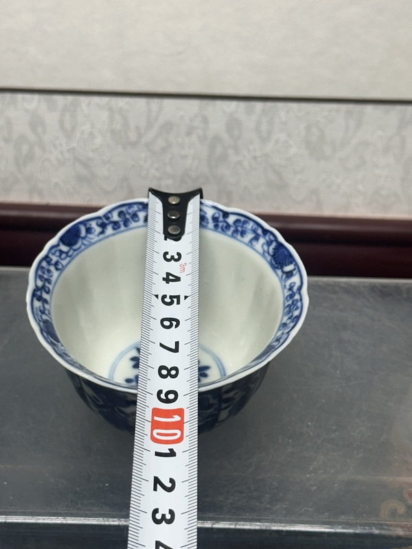 古玩陶瓷清中晚期精品青花大尺寸花口茶杯拍賣(mài)，當(dāng)前價(jià)格1360元