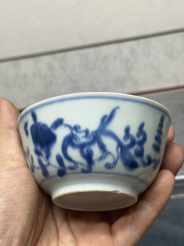 古玩陶瓷清康熙精品花卉獅紋青花茶圓拍賣(mài)，當(dāng)前價(jià)格1260元