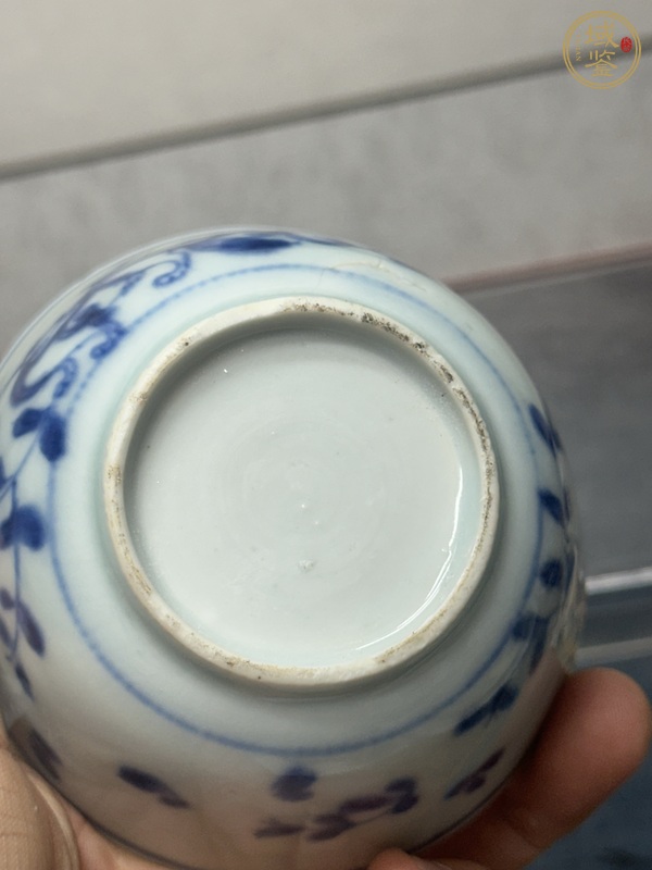 古玩陶瓷花卉獅紋青花茶圓真品鑒賞圖
