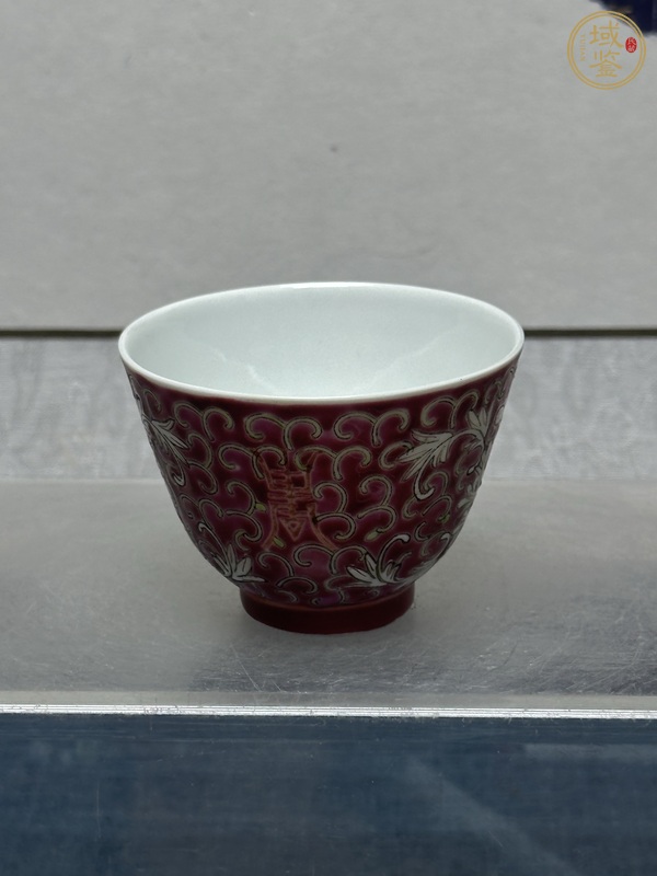 古玩陶瓷花間壽字紋粉彩杯真品鑒賞圖