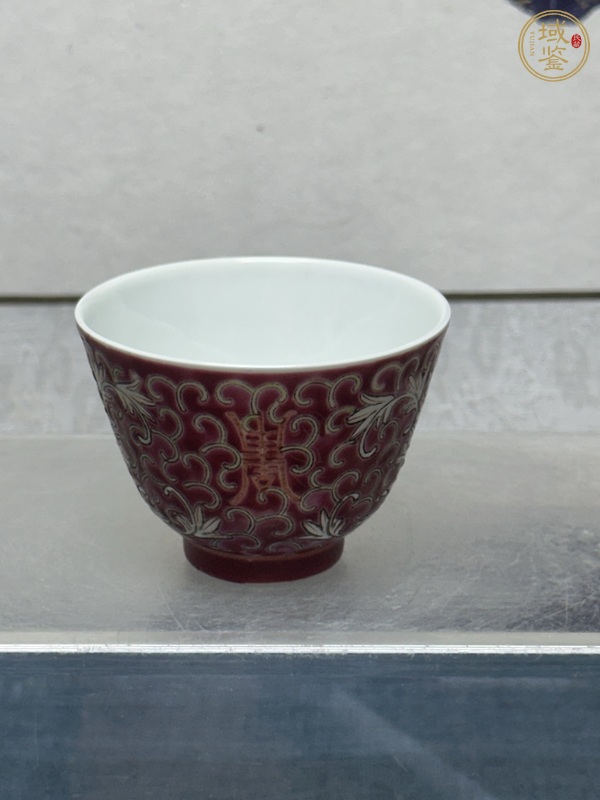 古玩陶瓷花間壽字紋粉彩杯真品鑒賞圖
