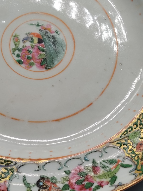 古玩陶瓷大尺寸廣彩花鳥紋盤拍賣，當前價格1200元