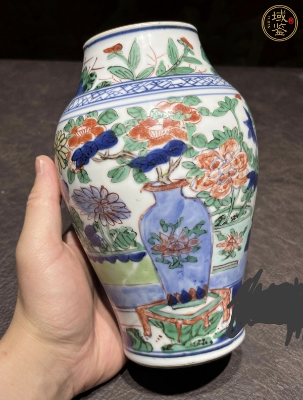 古玩陶瓷清順治 青花五彩花卉紋蓮子罐真品鑒賞圖