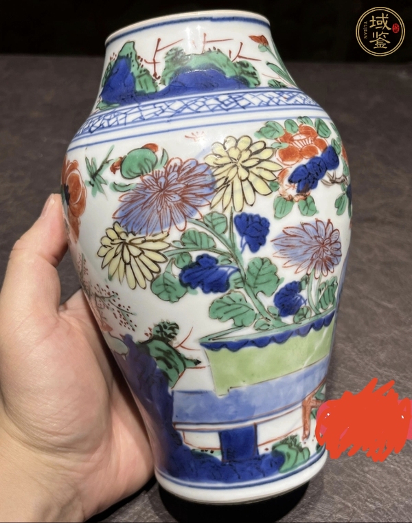 古玩陶瓷清順治 青花五彩花卉紋蓮子罐真品鑒賞圖
