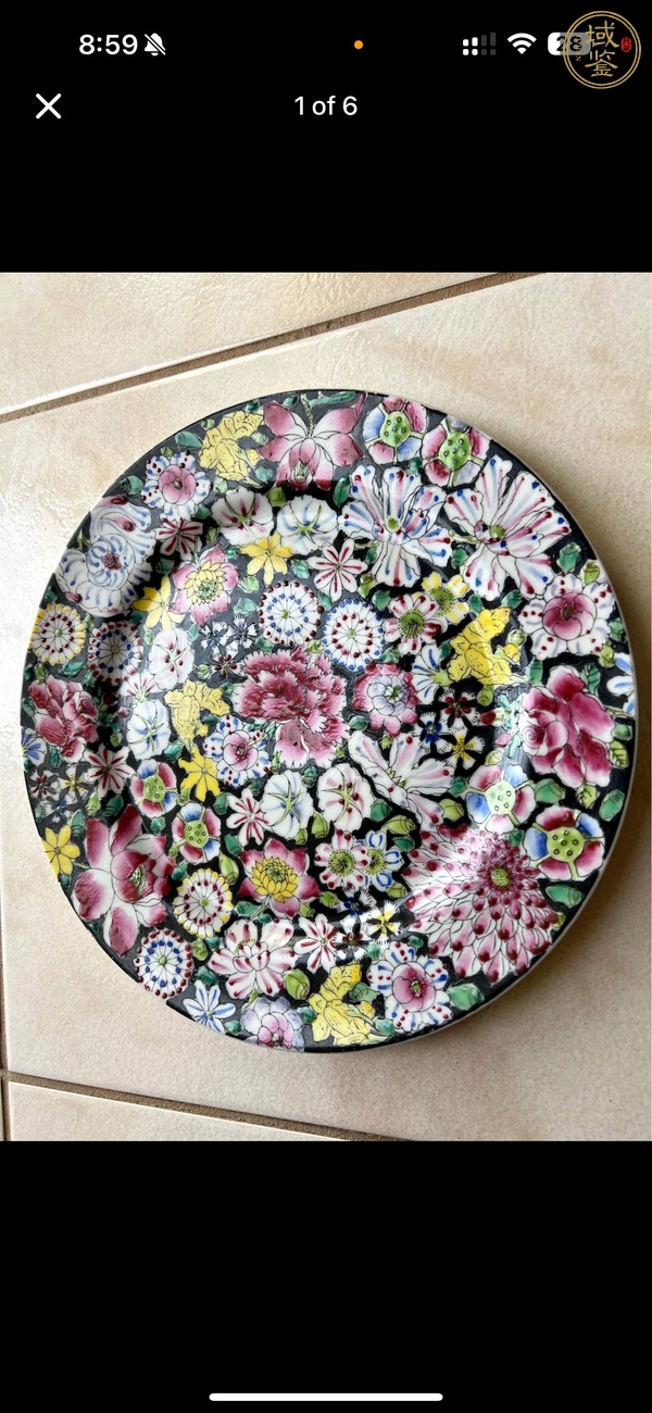 古玩陶瓷百花不落地粉彩盤真品鑒賞圖