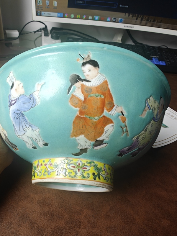 古玩陶瓷松石綠地人物故事紋碗拍賣，當前價格14000元