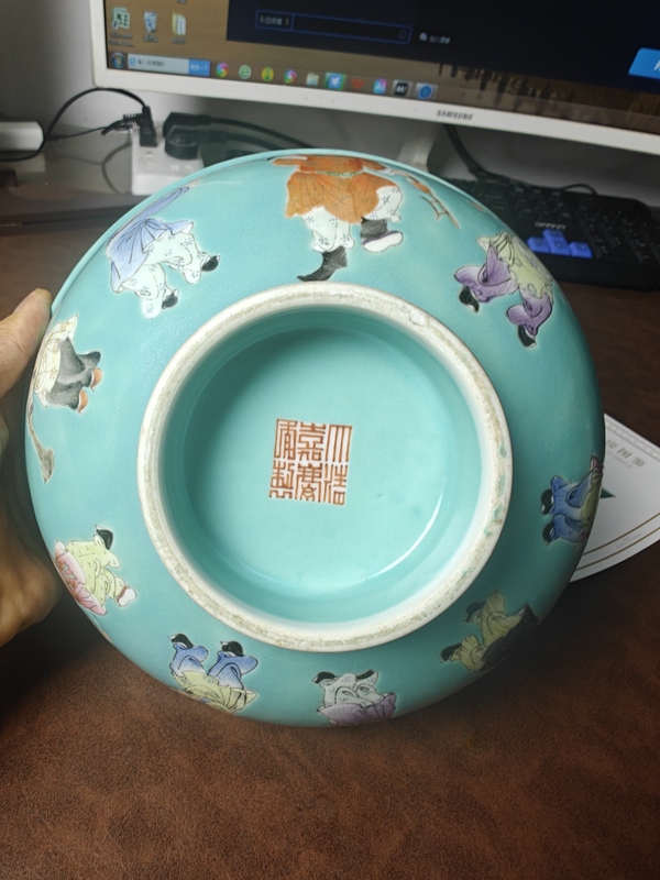 古玩陶瓷松石綠地人物故事紋碗拍賣，當前價格14000元