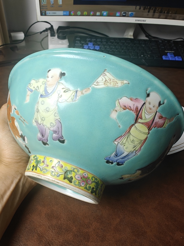 古玩陶瓷松石綠地人物故事紋碗拍賣,當前價格14000元