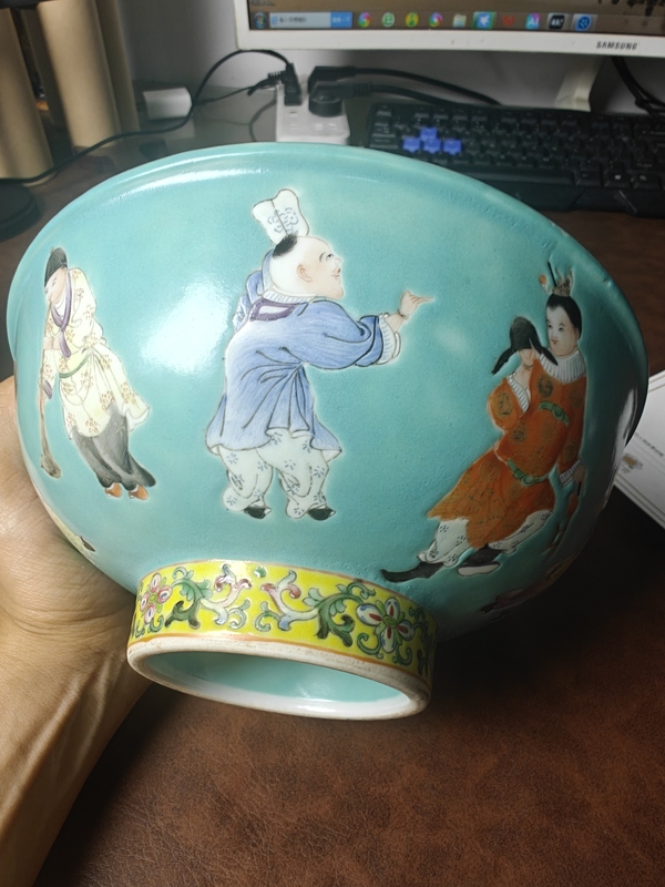 古玩陶瓷松石綠地人物故事紋碗拍賣，當前價格14000元