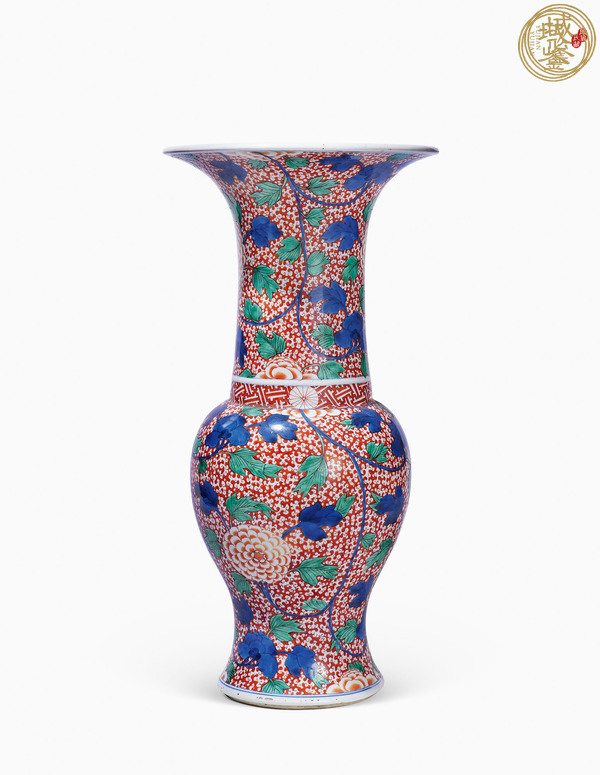 古玩陶瓷花卉紋青花紅綠彩鳳尾尊真品鑒賞圖