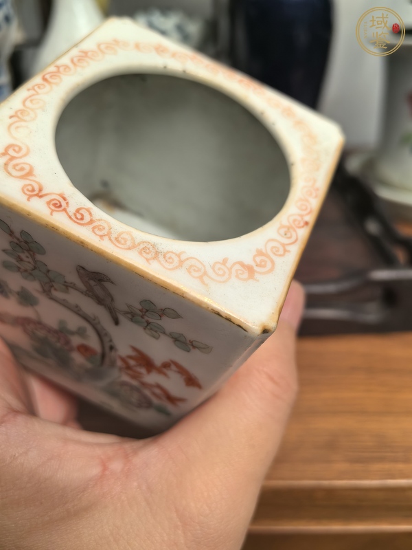 古玩陶瓷同治細路粉彩四方水盂真品鑒賞圖