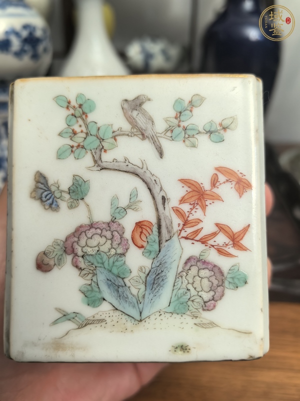古玩陶瓷同治細路粉彩四方水盂真品鑒賞圖