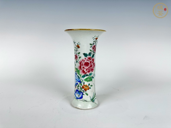 古玩陶瓷清雍乾·粉彩花卉花觚真品鑒賞圖