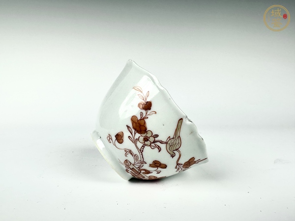 古玩陶瓷清康熙·礬紅雜寶花鳥描金花口杯碟真品鑒賞圖