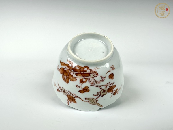 古玩陶瓷清康熙·礬紅雜寶花鳥描金花口杯碟真品鑒賞圖
