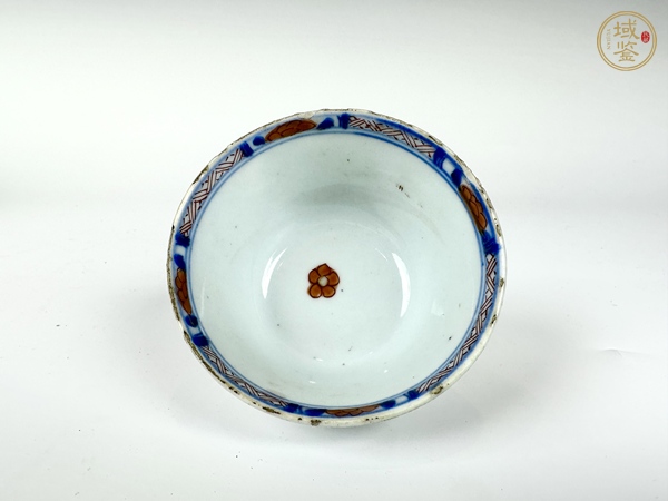 古玩陶瓷清康熙·青花加彩描金高仕亭臺樓閣馬蹄杯真品鑒賞圖