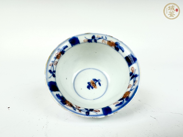 古玩陶瓷清康熙·青花礬紅描金人物仕女杯碟真品鑒賞圖