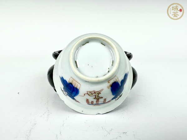 古玩陶瓷清康熙·青花礬紅描金人物仕女杯碟真品鑒賞圖